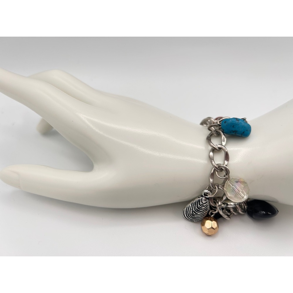 Charm Bracelet Womens OS Silver Good Eclectic Beaded Key Shell Boho